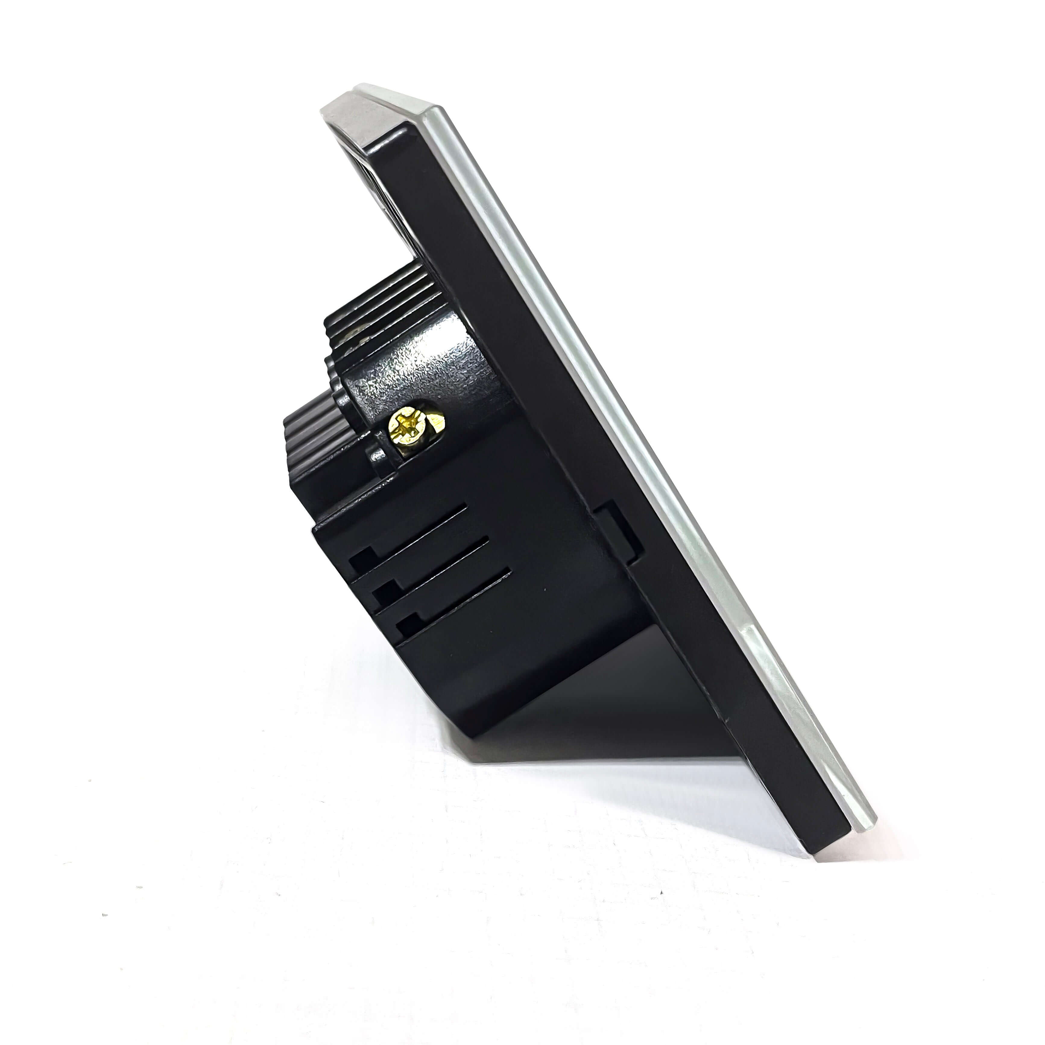 Tuya controlled smart switch side view showing elegant design and modern technology for home automation.